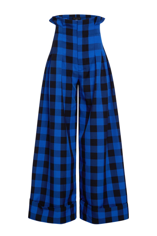 Palazzo High-Waist Plaid Pant