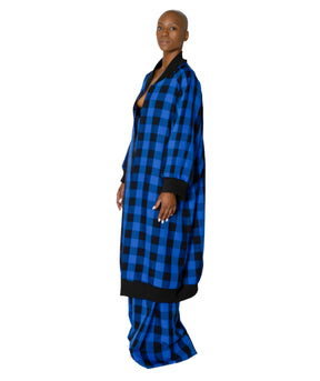 Long Length Kimono Style Plaid Baseball Jacket