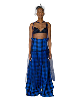 Palazzo High-Waist Plaid Pant