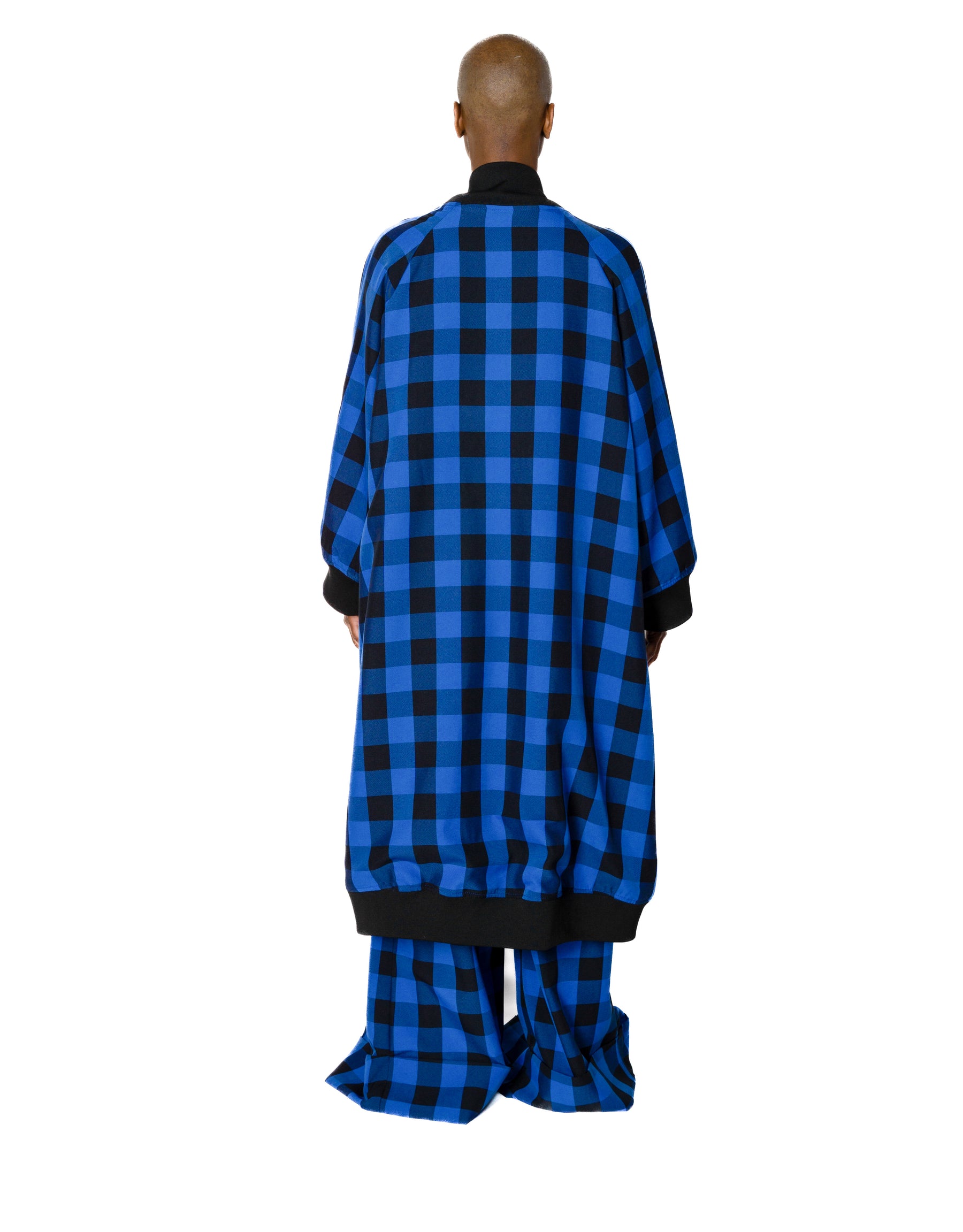 Long Length Kimono Style Plaid Baseball Jacket