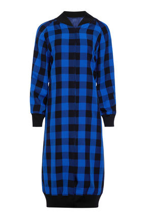 Long Length Kimono Style Plaid Baseball Jacket