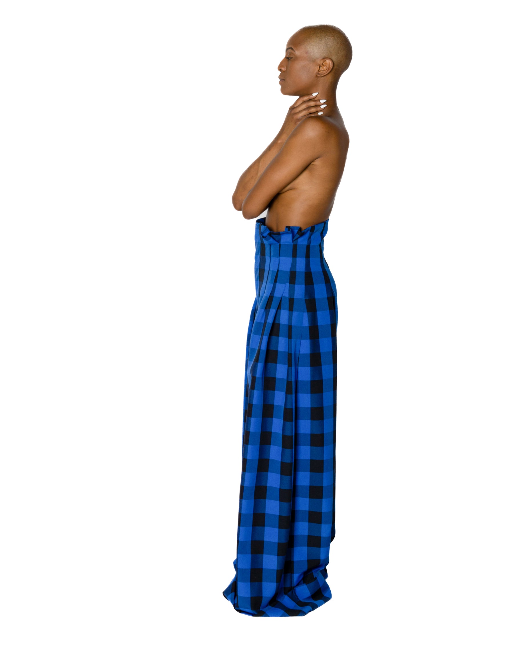 Palazzo High-Waist Plaid Pant