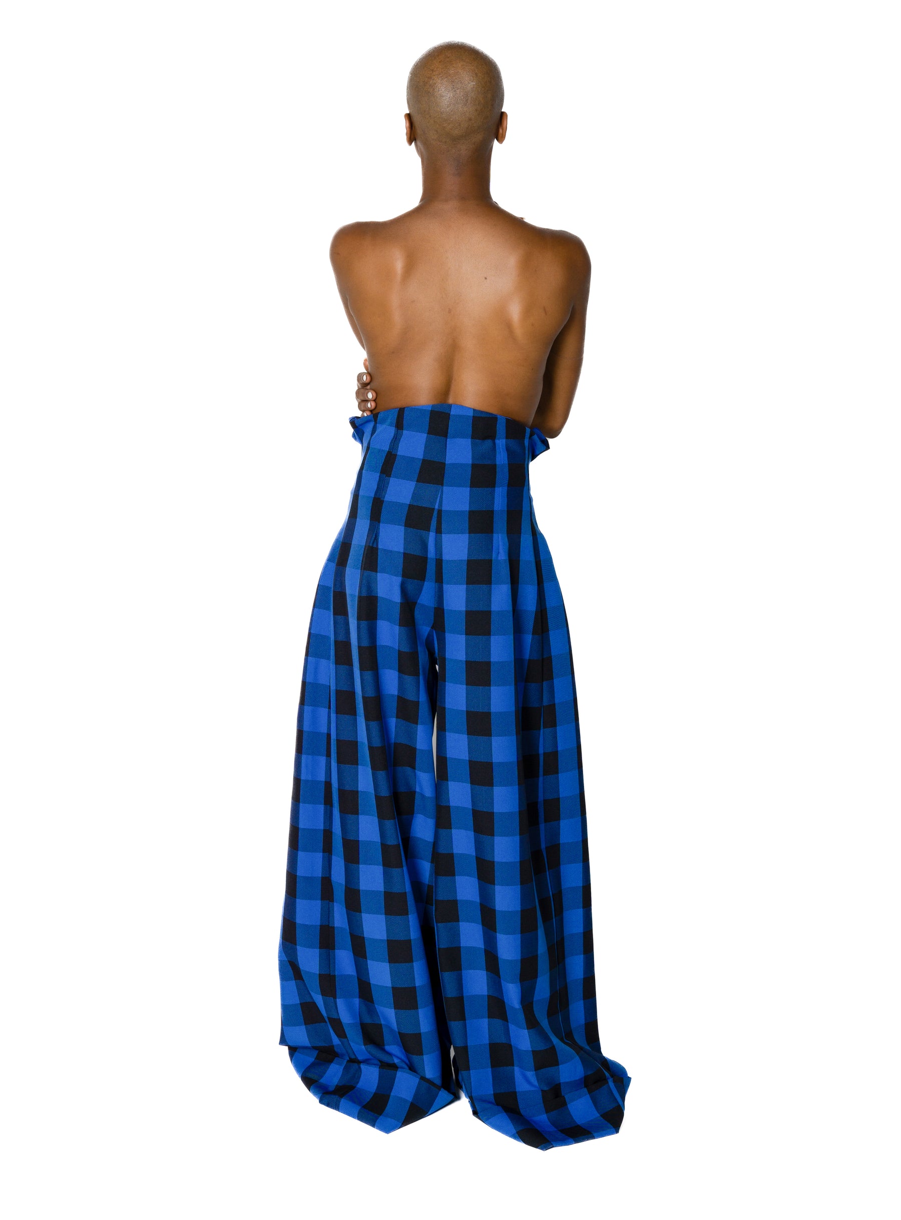 Palazzo High-Waist Plaid Pant