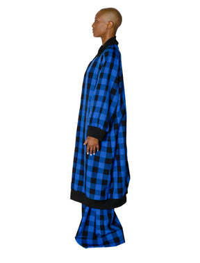 Long Length Kimono Style Plaid Baseball Jacket