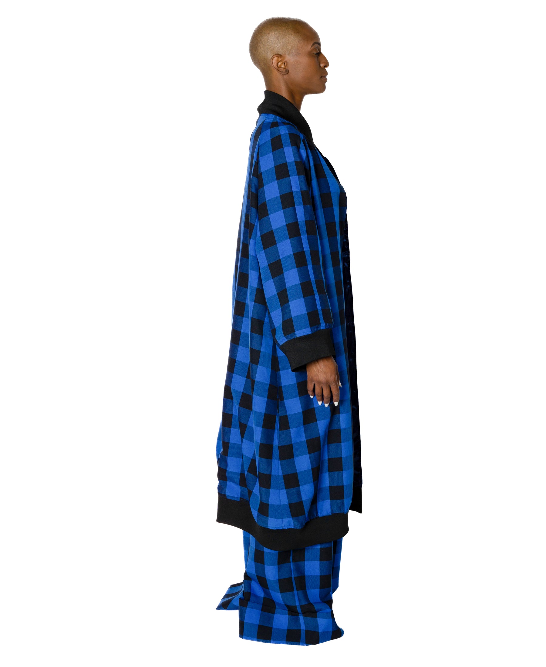 Long Length Kimono Style Plaid Baseball Jacket