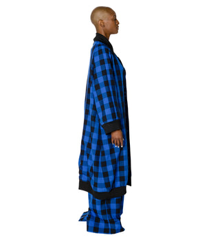 Long Length Kimono Style Plaid Baseball Jacket