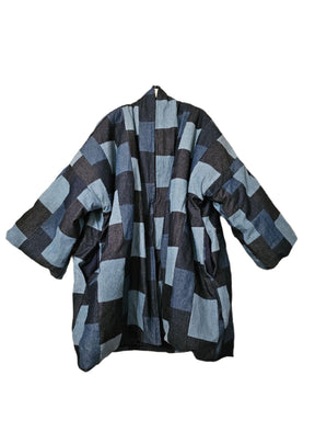 Oversized Patchwork Denim Padded Kimono Coat