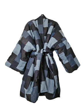 Oversized Patchwork Denim Padded Kimono Coat