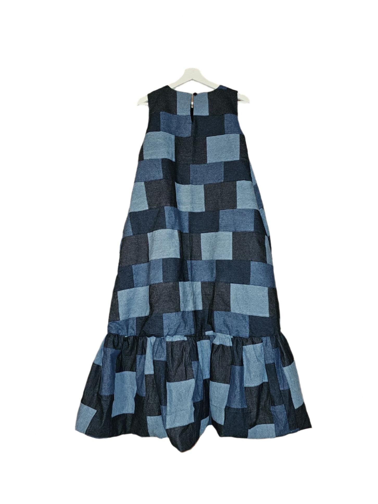 Patchwork Denim A-Line Dress W/Ruffle Bottom